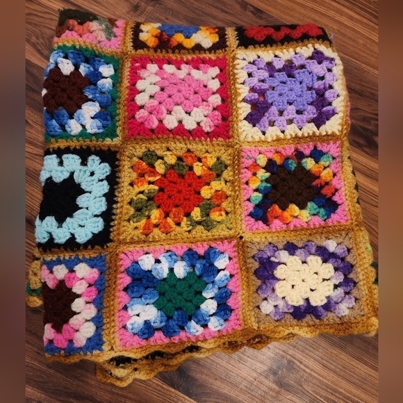 Vtg Granny Square couch throw Afghan blanket - Picture 1 of 7